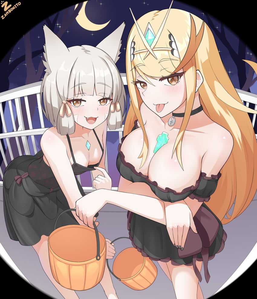 mythra and nia (xenoblade chronicles and 1 more) drawn by zambonito