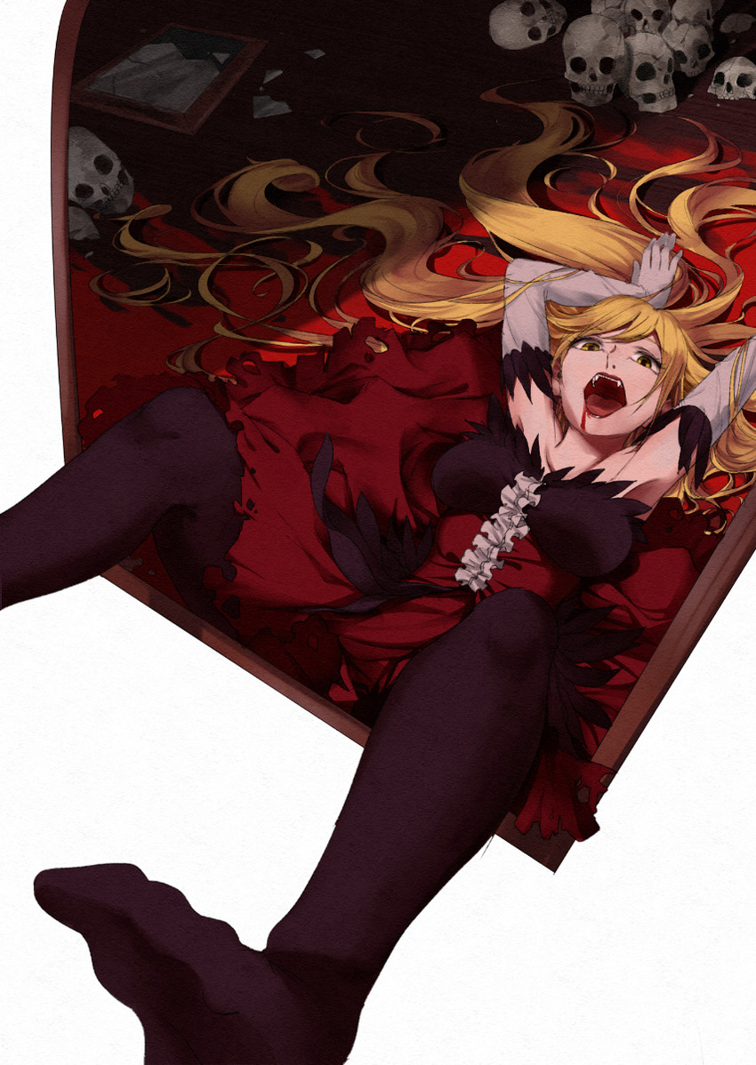 oshino shinobu and kiss-shot acerola-orion heart-under-blade (monogatari and 2 more) drawn by asaba
