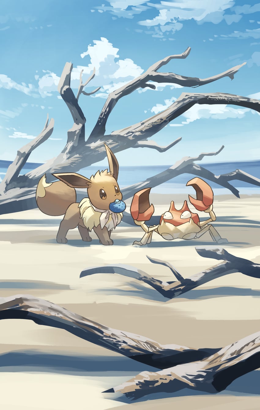 eevee and krabby (pokemon) drawn by yamaori_(hakkentai_pokedan)