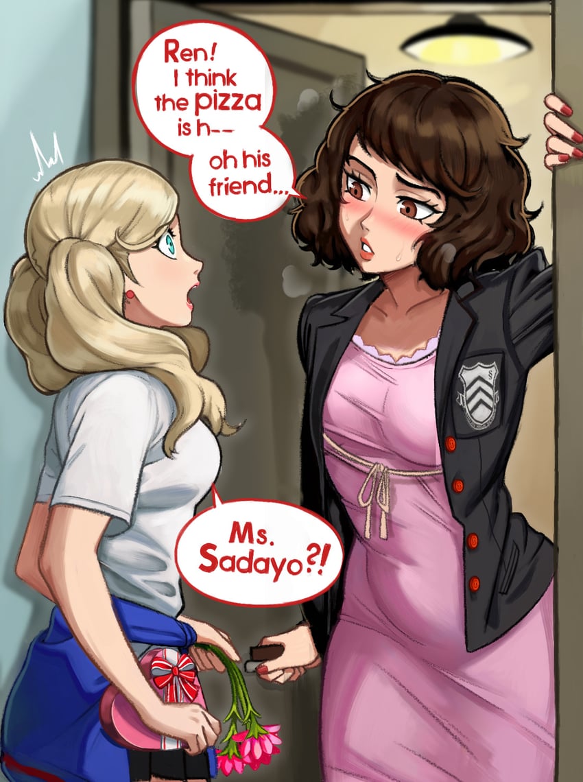 takamaki anne and kawakami sadayo (persona and 2 more) drawn by neggoartz