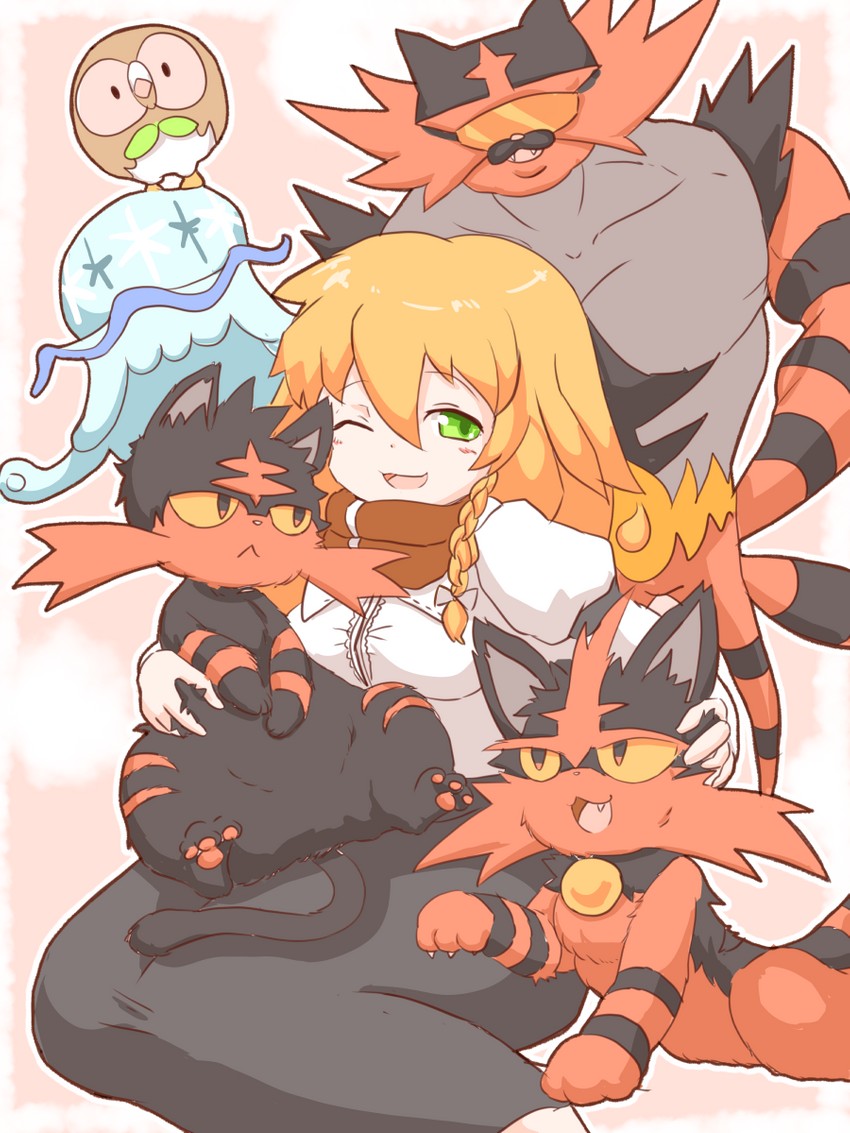 kirisame marisa, rowlet, litten, mars, incineroar, and 3 more (touhou and 3 more) drawn by usb_port