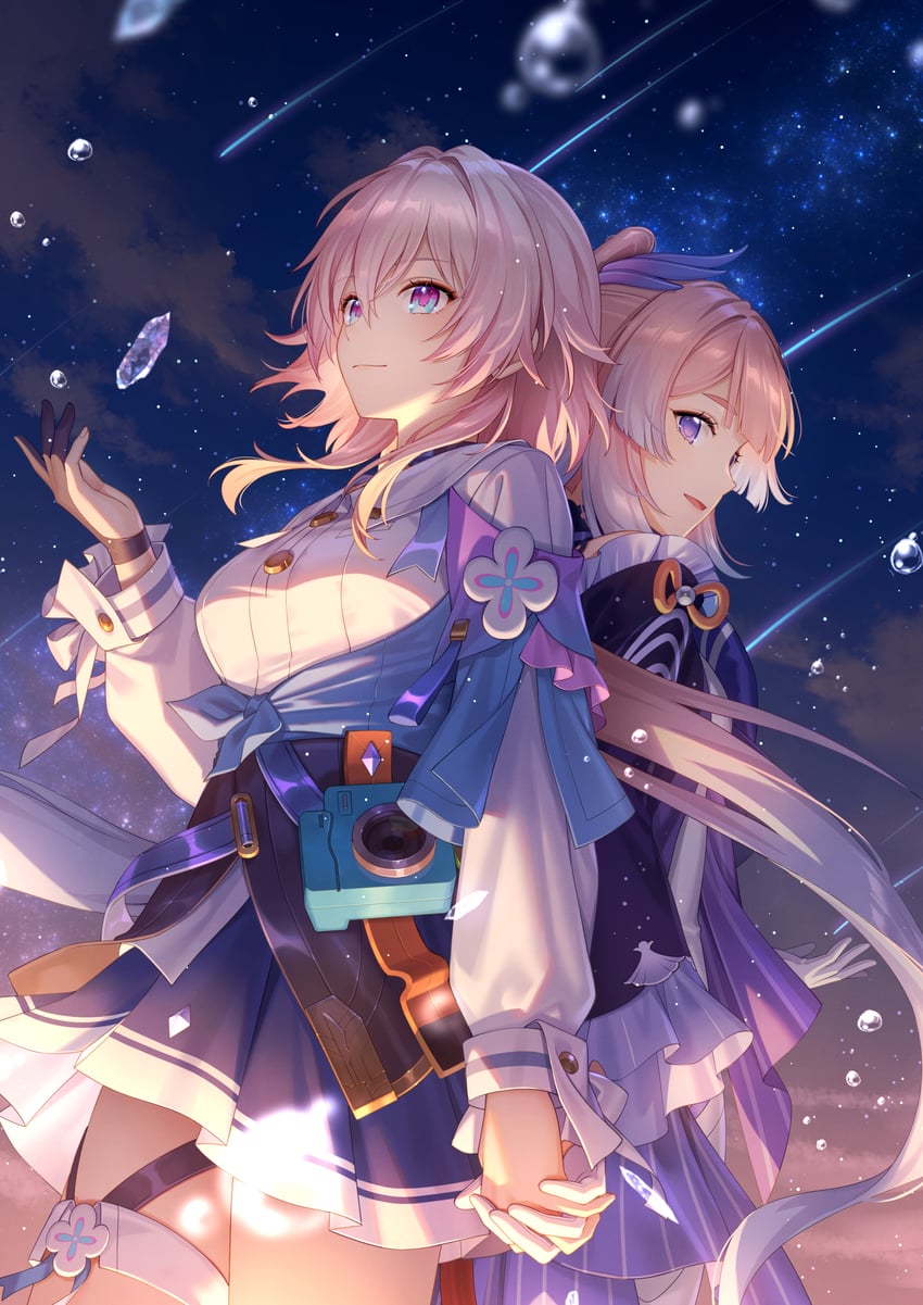 march 7th and sangonomiya kokomi (genshin impact and 3 more) drawn by bshi_edayo