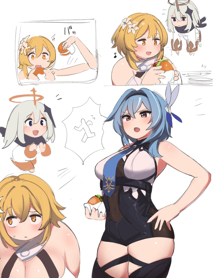 lumine, paimon, and eula (genshin impact) drawn by nimo_(b45ui)