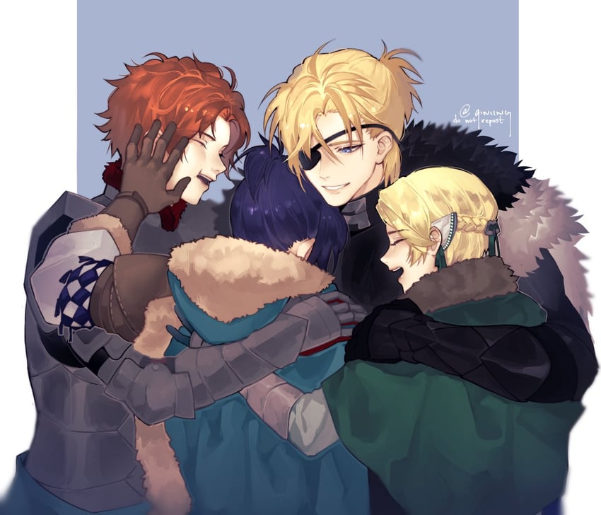 dimitri alexandre blaiddyd, ingrid brandl galatea, sylvain jose gautier, and felix hugo fraldarius (fire emblem and 1 more) drawn by qiniing
