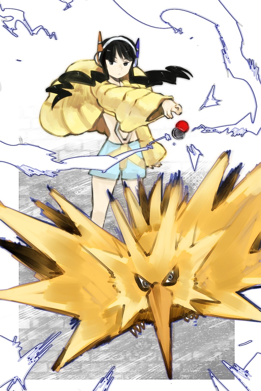 elesa and zapdos (pokemon and 1 more) drawn by nagio_(nagi0)
