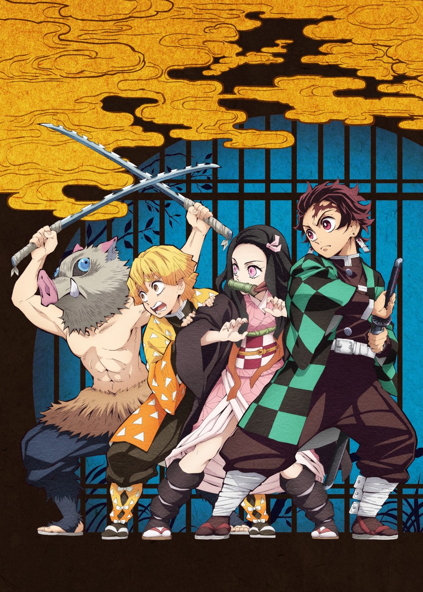 kamado nezuko, kamado tanjirou, agatsuma zenitsu, and hashibira inosuke (kimetsu no yaiba) drawn by matsushima_akira