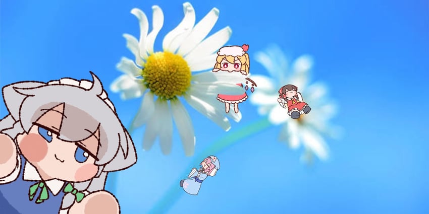 hakurei reimu, flandre scarlet, izayoi sakuya, saigyouji yuyuko, and inu sakuya (touhou and 2 more) drawn by y75zei