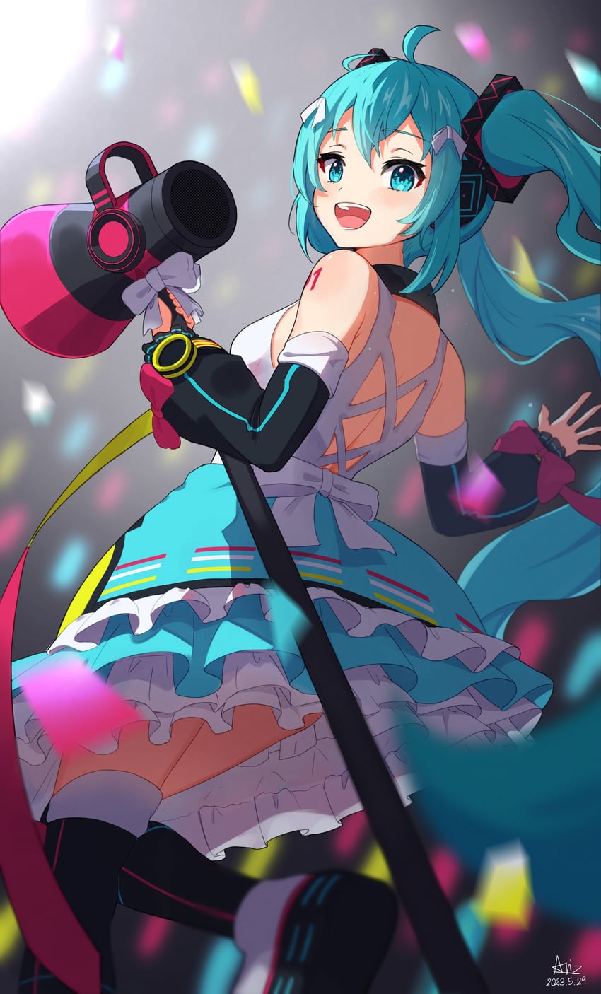 hatsune miku and magical mirai miku (vocaloid and 1 more) drawn by pred_ha