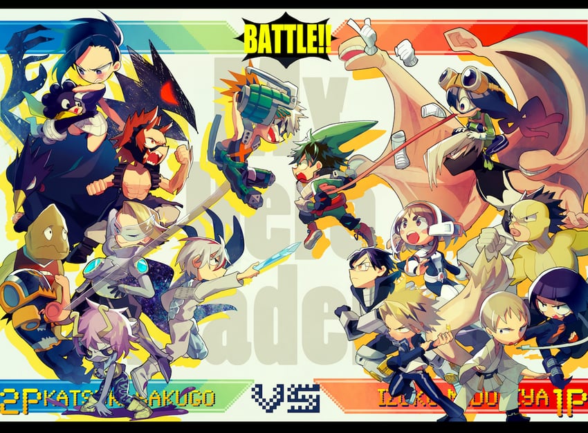 midoriya izuku, uraraka ochaco, bakugou katsuki, todoroki shoto, asui tsuyu, and 16 more (boku no hero academia) drawn by mebaru