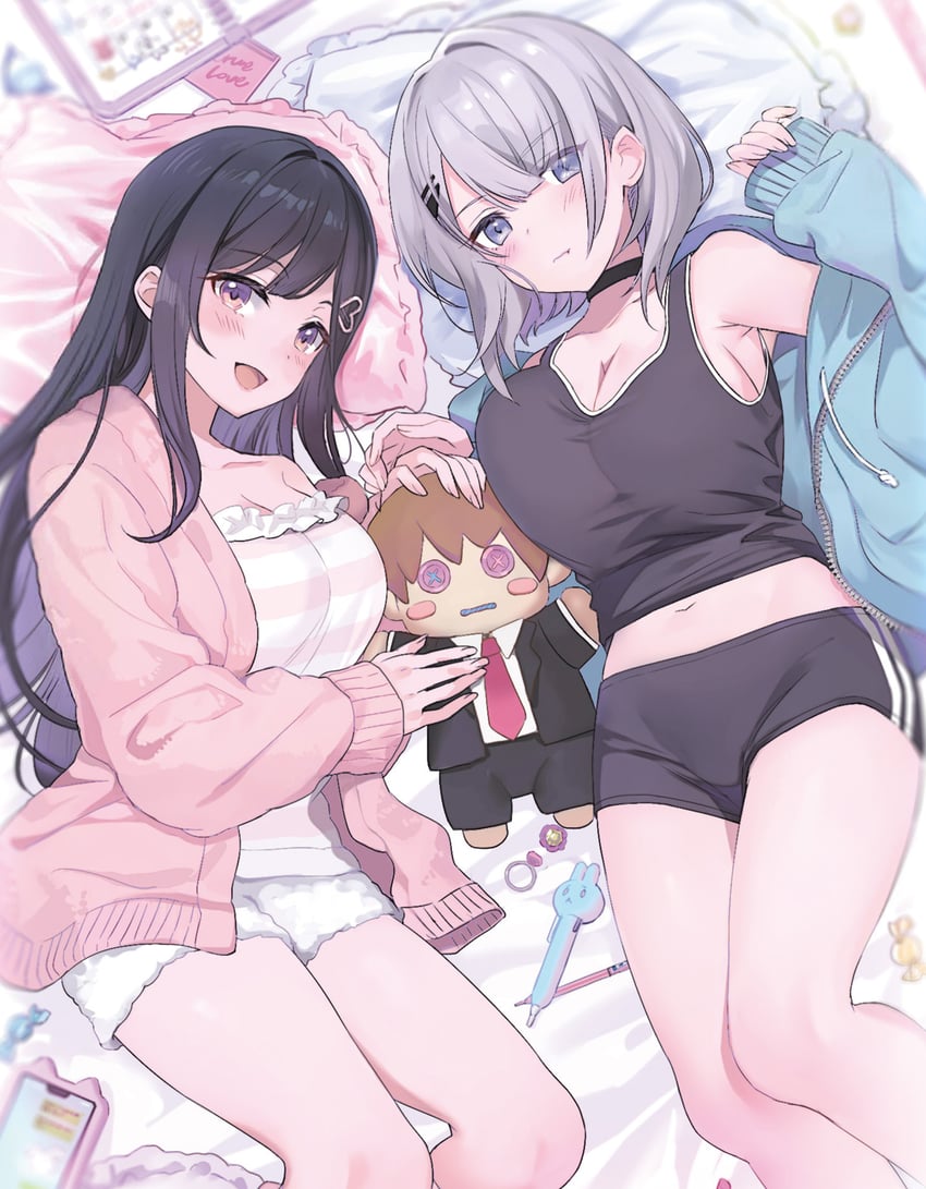 takanashi setsuna, tsukishiro arisa, and kuzuhara kazuma (osananajimi-tachi ga ninki idol ni natta ~amaamana kanojotachi wa ore ni mitsuide kurete iru~) drawn by monoto