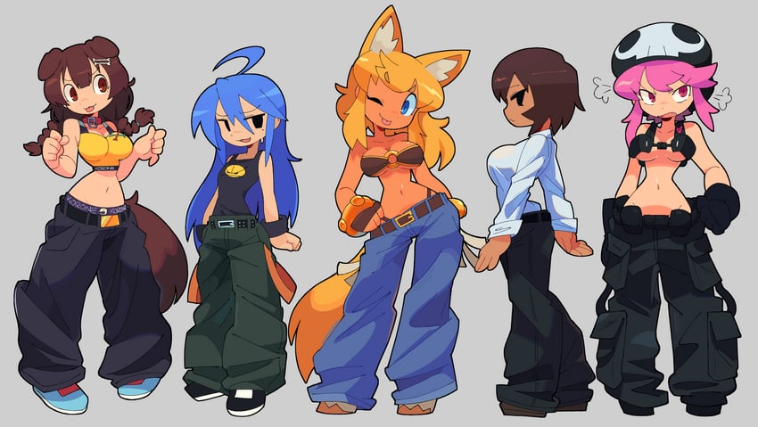 inugami korone, izumi konata, jakuzure nonon, kagura, and liru (hololive and 4 more) drawn by bacun