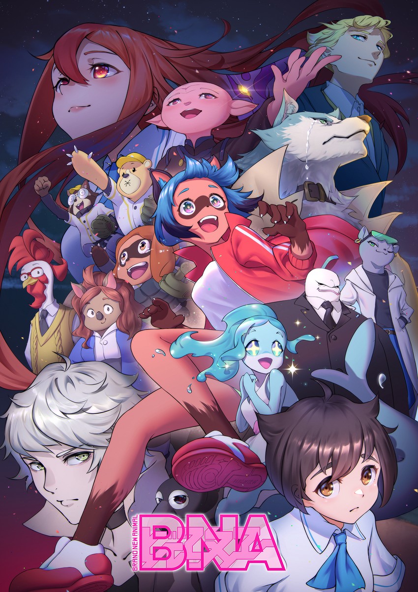 kagemori michiru, hiwatashi nazuna, ogami shirou, marie itami, kuro, and 9 more (brand new animal) drawn by lolittleboy