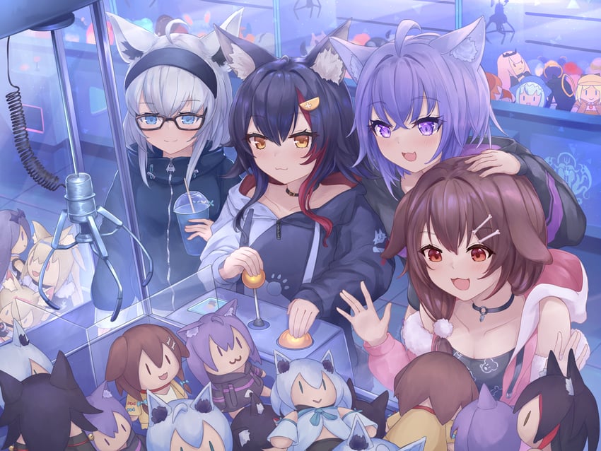 gawr gura, houshou marine, shirakami fubuki, mori calliope, usada pekora, and 14 more (hololive and 1 more) drawn by kyl490