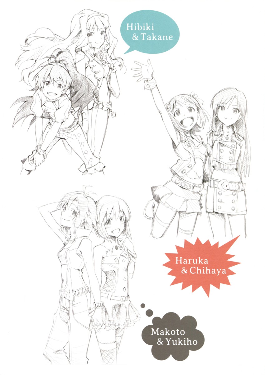 kisaragi chihaya, amami haruka, kikuchi makoto, shijou takane, ganaha hibiki, and 1 more (idolmaster) drawn by akai_toshifumi, iizuka_haruko, and nishigori_atsushi