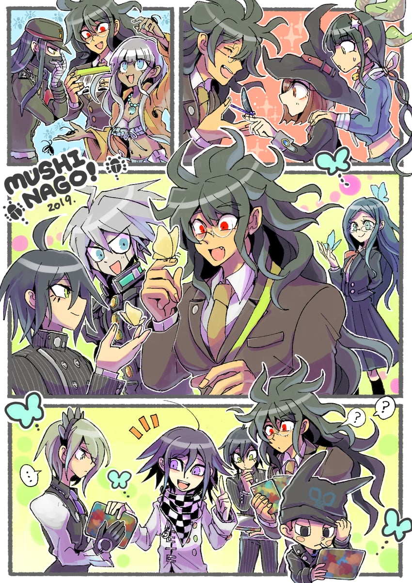 oma kokichi, saihara shuichi, yumeno himiko, yonaga angie, k1-b0, and 6 more (danganronpa and 1 more) drawn by kumakoro_(tetsupag)