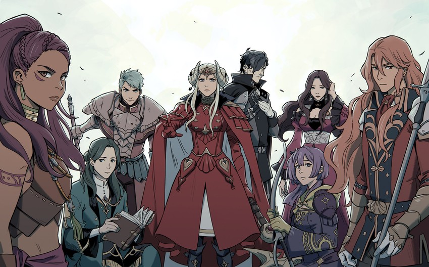 edelgard von hresvelg, dorothea arnault, bernadetta von varley, petra macneary, hubert von vestra, and 3 more (fire emblem and 1 more) drawn by lokhelle