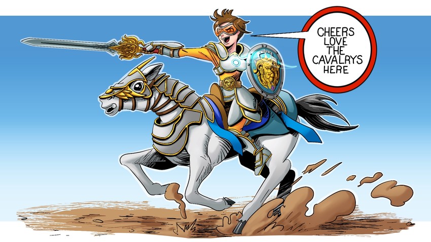 tracer and argent horserider (overwatch and 3 more) drawn by semaj-z