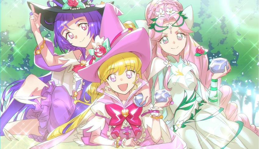 asahina mirai, izayoi liko, cure miracle, cure magical, hanami kotoha, and 1 more (precure and 1 more) drawn by murakami_hisashi