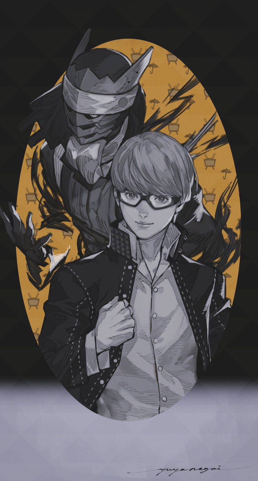 narukami yu and izanagi (persona and 1 more) drawn by v8