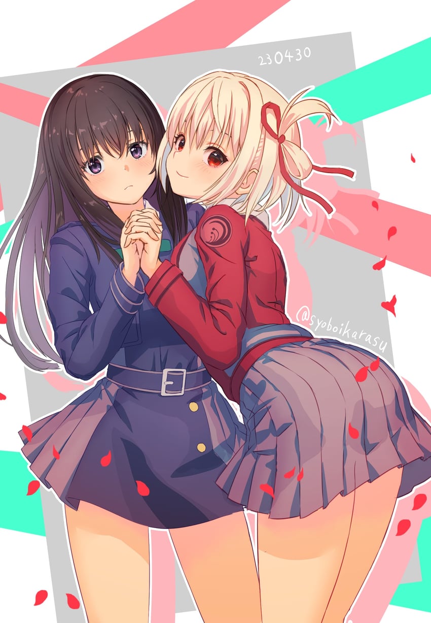 nishikigi chisato and inoue takina (lycoris recoil) drawn by shiroi_karasu