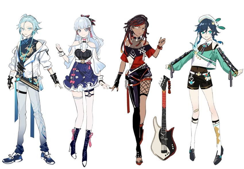 kamisato ayaka, venti, chongyun, and xinyan (genshin impact) drawn by mizuyo