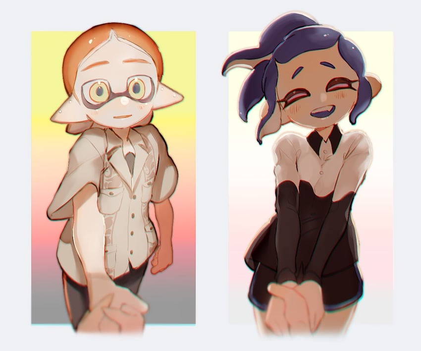 inkling player character, octoling player character, octoling girl, inkling boy, and waka-chan (splatoon) drawn by doro_mizu_831