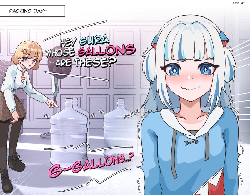 gawr gura and watson amelia (hololive and 1 more) drawn by scie_art