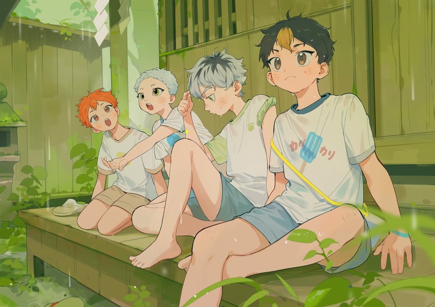 hinata shouyou, bokuto koutarou, nishinoya yuu, and hoshiumi kourai (haikyuu!!) drawn by annsmow