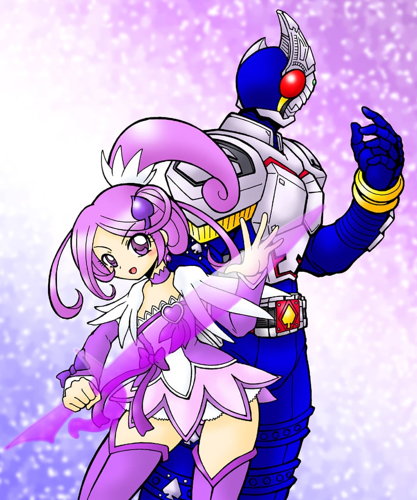 kenzaki makoto, cure sword, kamen rider blade, and kenzaki kazuma (precure and 3 more) drawn by harapekobijin