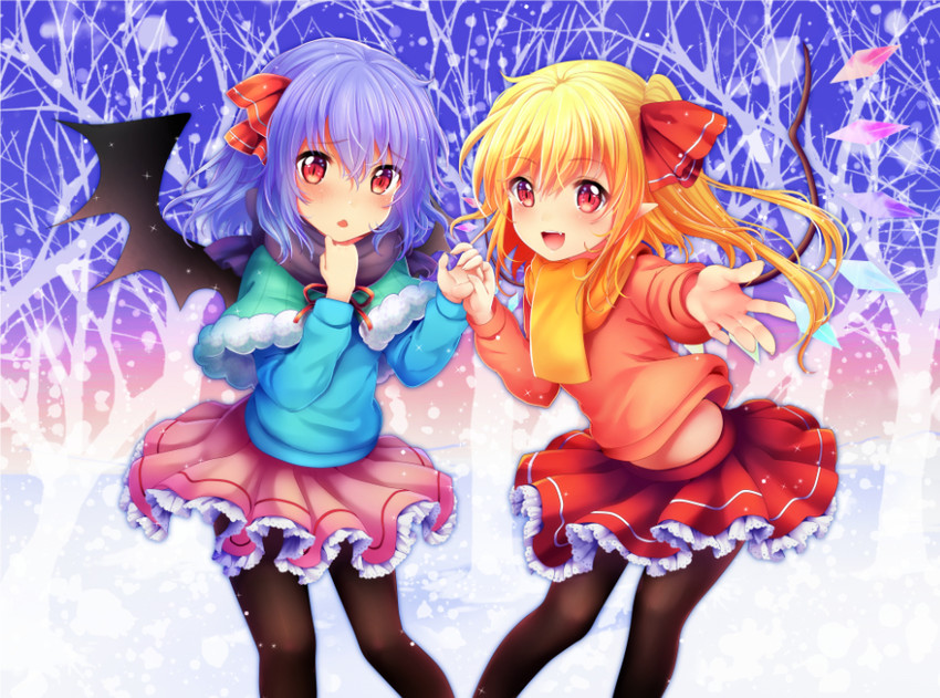 remilia scarlet and flandre scarlet (touhou) drawn by rimu_(kingyo_origin)