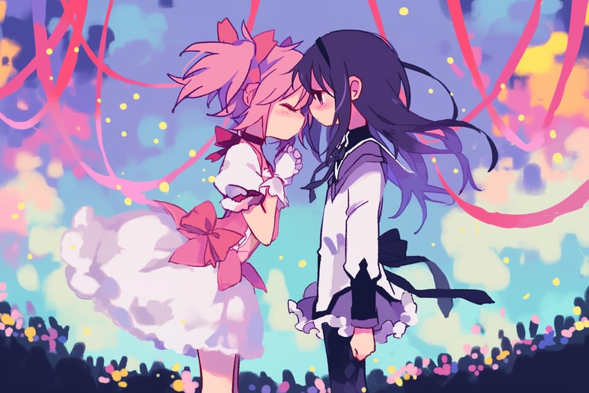 akemi homura and kaname madoka (mahou shoujo madoka magica) drawn by fusen859
