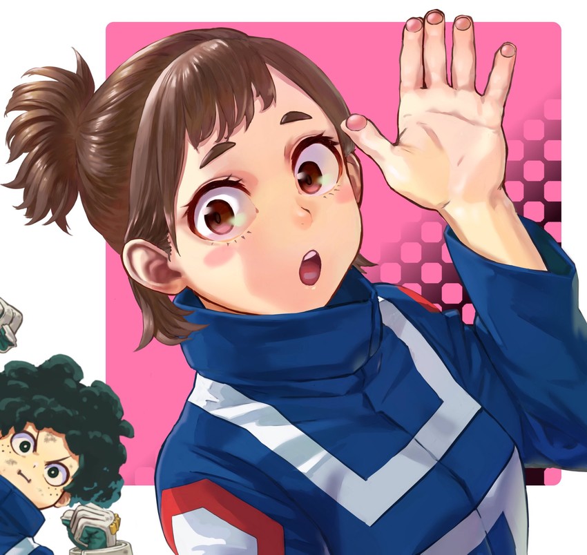 midoriya izuku and uraraka ochaco (boku no hero academia) drawn by yomoyama_yotabanashi