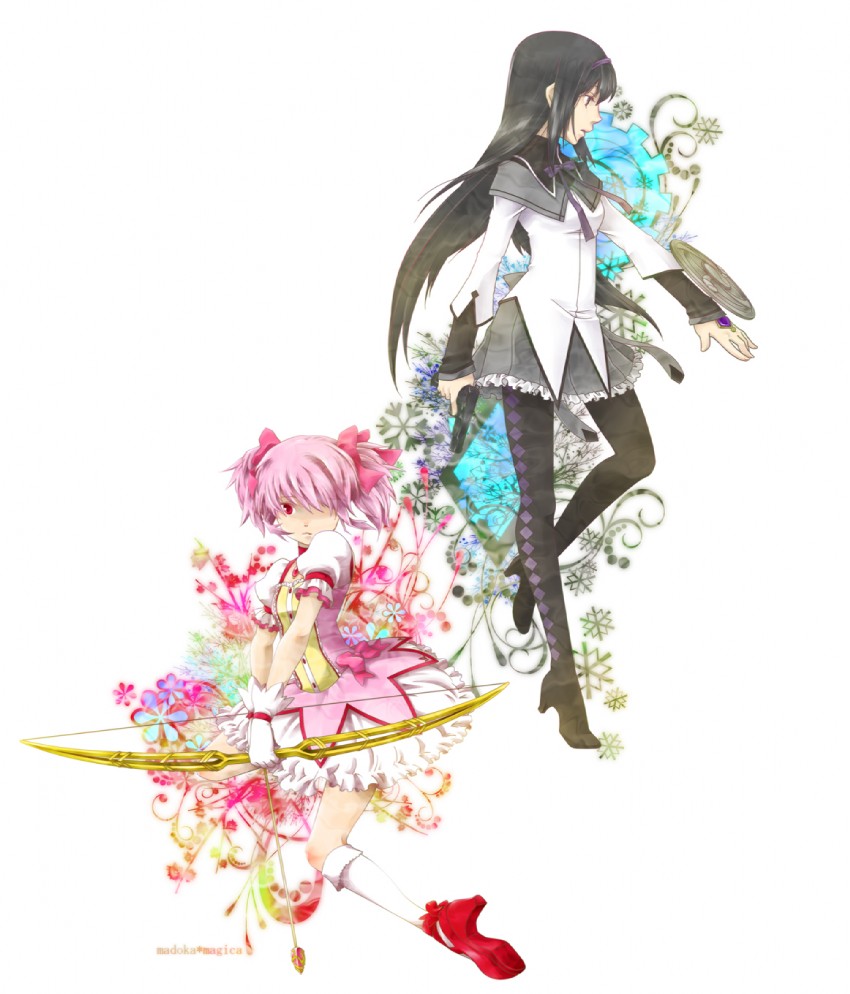 akemi homura and kaname madoka (mahou shoujo madoka magica) drawn by atarashi