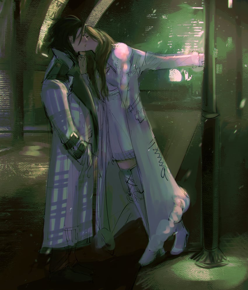 aerith gainsborough and zack fair (final fantasy and 3 more) drawn by ymr18
