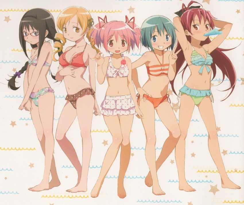 akemi homura, kaname madoka, miki sayaka, sakura kyoko, and tomoe mami (mahou shoujo madoka magica) drawn by yamamura_hiroki