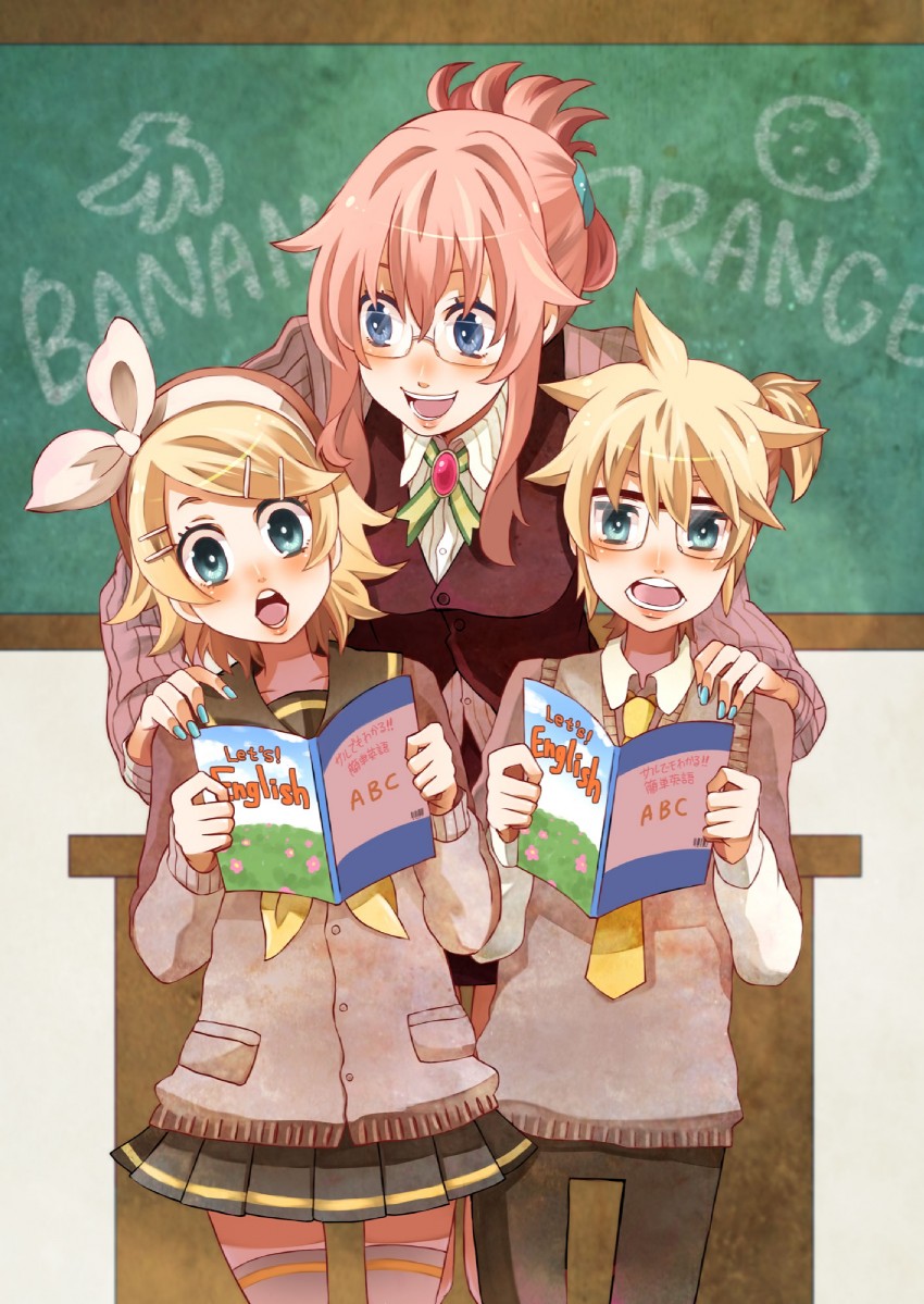 kagamine rin, kagamine len, and megurine luka (vocaloid) drawn by tako_(takoyakill)