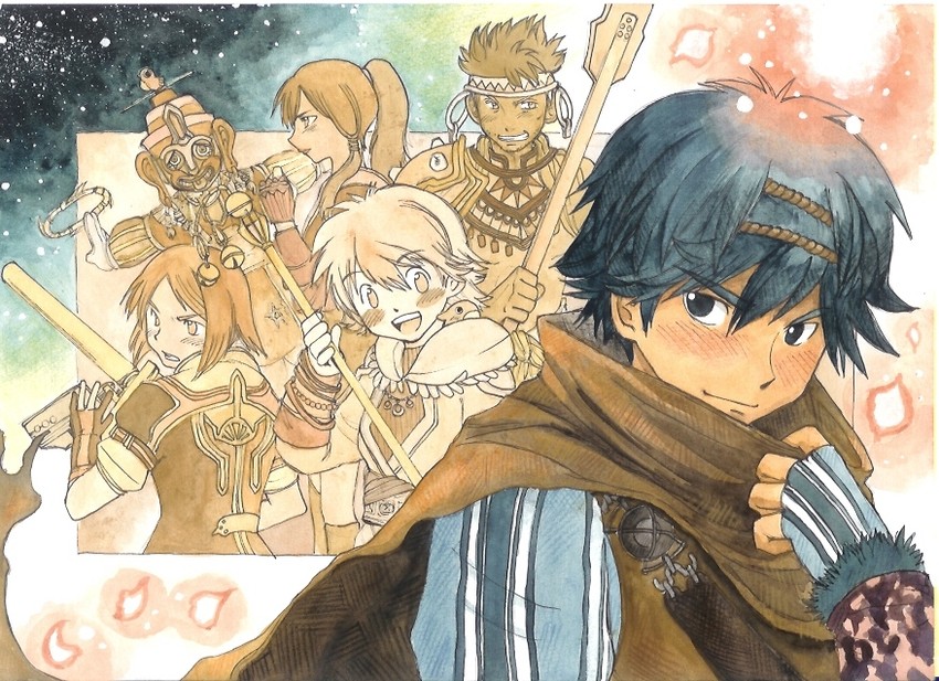 kalas, xelha, greythorne, lyude, savyna, and 2 more (baten kaitos) drawn by akino_hiroko