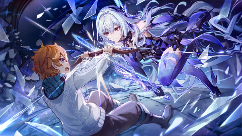 tartaglia and skirk (genshin impact) drawn by csyday