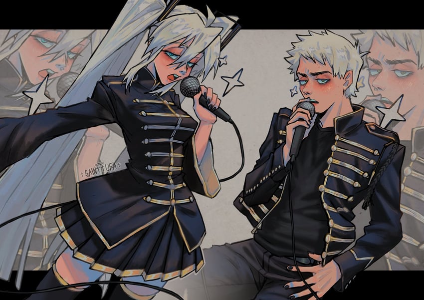 hatsune miku and gerard way (vocaloid and 3 more) drawn by sainttufa