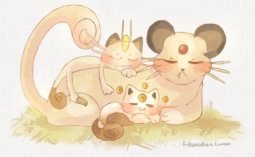 meowth, persian, and koonya (pokemon and 1 more) drawn by frostedtea