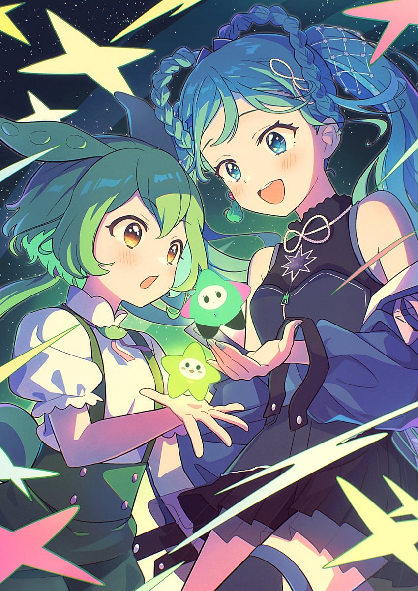 hatsune miku, zundamon, and magical mirai miku (vocaloid and 2 more) drawn by kani_2hiki