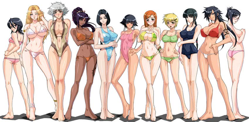 kuchiki rukia, shihouin yoruichi, inoue orihime, matsumoto rangiku, sui-feng, and 6 more (bleach) drawn by kagami_hirotaka