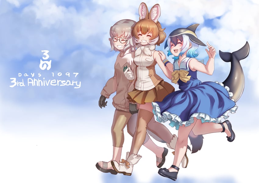 dhole, common dolphin, and meerkat (kemono friends) drawn by kosai_takayuki