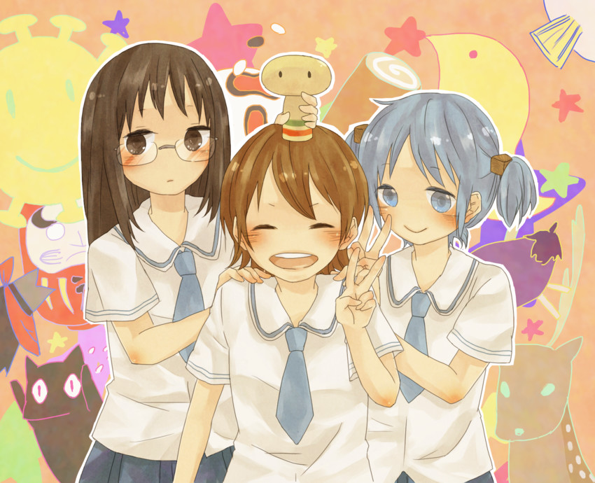 naganohara mio, aioi yuuko, minakami mai, sakamoto, crow, and 1 more (nichijou) drawn by tsuki_(kitu_tuki)