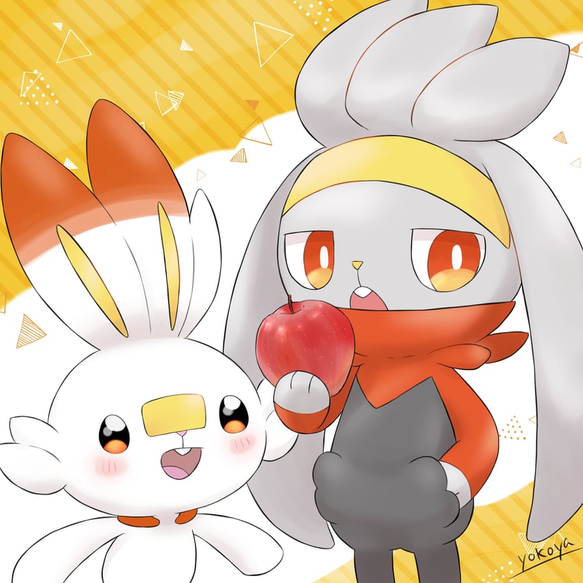 scorbunny and raboot (pokemon) drawn by nao_me_mo