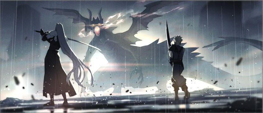 cloud strife and sephiroth (final fantasy and 1 more) drawn by decoponmagi