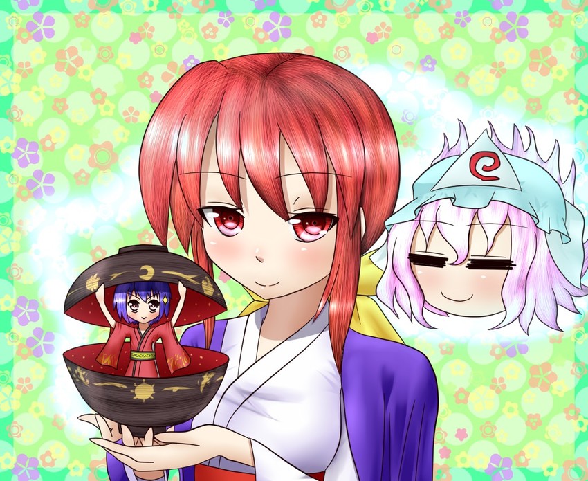saigyouji yuyuko, sukuna shinmyoumaru, and kotohime (touhou) drawn by dolphin_phoenix