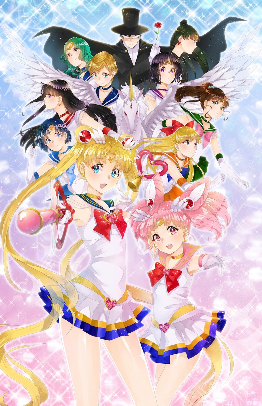 tsukino usagi, sailor moon, mizuno ami, aino minako, hino rei, and 22 more (bishoujo senshi sailor moon and 1 more) drawn by bomhat