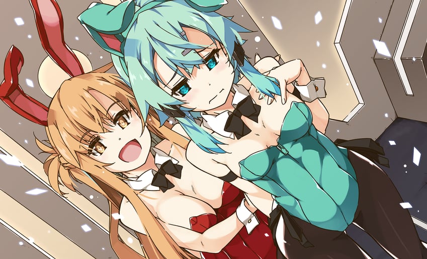 asuna and sinon (sword art online) drawn by shikei