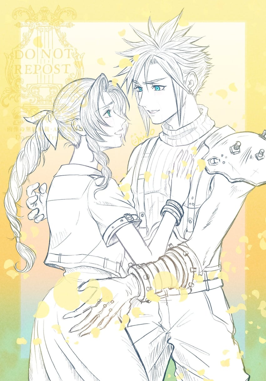 cloud strife and aerith gainsborough (final fantasy and 2 more) drawn by sdsbtfl